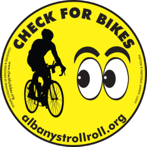 The original “Check for Bikes” cling, AS&R’s latest safety initiative. What is it? Go to http://checkforbikes.org/ to find out more!